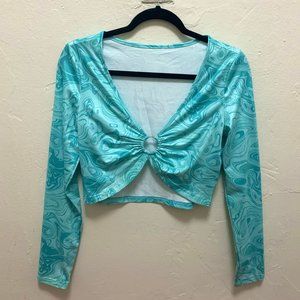 Marble Print Ring Crop Long Sleeve